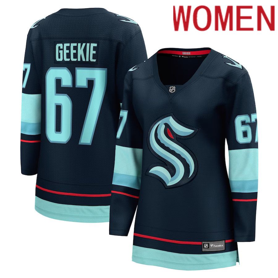 Women Seattle Kraken #67 Morgan Geekie Fanatics Branded Deep Sea Blue Home Breakaway Player NHL Jersey